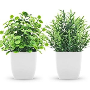 zjia 2 packs fake plants small artificial greenery faux plants indoor for home farmhouse bathroom shelf decor