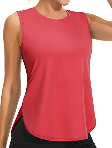 JOYSPELS Athletic High Neck Tank Top for Women - Sleeveless Workout & Yoga Shirt in Red