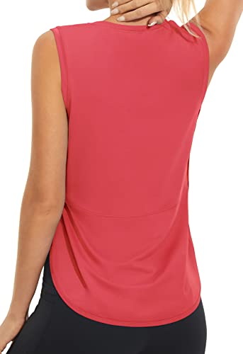 JOYSPELS Athletic High Neck Tank Top for Women - Sleeveless Workout & Yoga Shirt in Red