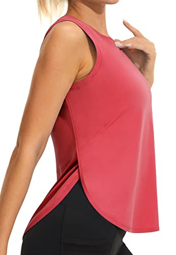 JOYSPELS Athletic High Neck Tank Top for Women - Sleeveless Workout & Yoga Shirt in Red