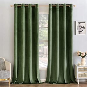 EMEMA Olive Green Velvet Curtains 84 inches - Elegent Velvet Curtains Window Drapes Grommet Thermal Insulated Room Darkening Home Decoration for Living Room Bedroom W52 x L84, 2 Panels