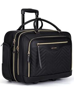 light flight rolling laptop bag 17.3 inch rolling briefcase for women computer bag with wheels rolling laptop case overnight roller bag for carry on travel work business, black