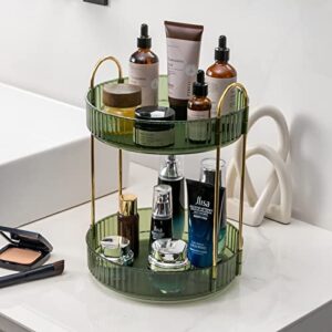 360° rotating makeup organizer, bathroom makeup carousel spinning holder rack, large capacity cosmetics storage vanity shelf countertop, fits cosmetics, perfume, skin care, lipsticks(2 tiers, green)