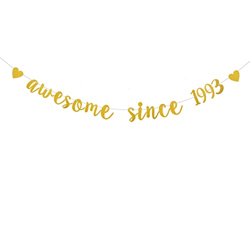 XIAOLUOLY Gold Glitter Garlands Awesome Since 1993 Banner for 30th Birthday Party Decorations Supplies,Pre-Strung, Glitter Gold Paper Garlands Photo Props Bunting Sign,Awesome Since 1993