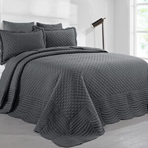 hombys oversized king quilt set 128x 120 with shams, 3 pieces soft lightweight coverlet bedspread for california king and king bed, all season bedding cover, grey