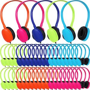 50 pack classroom headphones bulk adjustable school wired headphone over the head student headphones earbuds multicolor on ear headphone wired headphone for kids adults school library testing centers