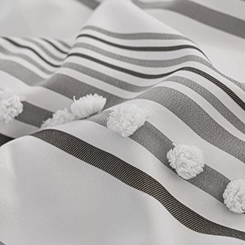 SLEEPBELLA Boho California King Comforter Set, Grey and White Tufted Ball Pom Striped Design, Extra Fluffy Bed Comforter 3pcs （1 Comforter with 2 Pillowcases）