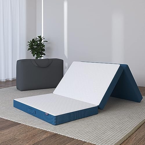 BedStory Twin Folding Mattress with Carry Bag, Portable Mattress for Camping, Traveling, Multifunction Tri Folding Floor Mattress with Cover, 4 Inch