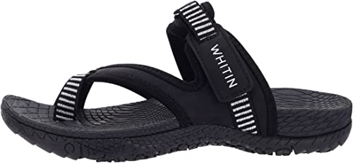 WHITIN Women's Walking Sandals with Arch Support Athletic Flip Flops Slide Size 9 Indoor Fashion Footwear Soft Climbing Cushion Ladies Beach Sandles Black 39