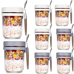 8 pcs 10 oz overnight oats containers with lids and spoons large capacity airtight oatmeal overnight oat jars with measurement marks oatmeal container for milk cereal fruit (grey and white)