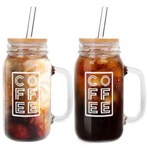 mason jar iced coffee cup with lid and straw, 24oz regular mouth mason jars with handle glass coffee drinking glasses tumbler reusable boba cups bottles for iced coffee cups for travel office home