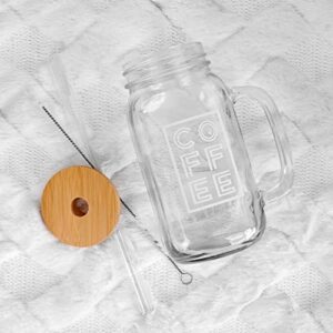 Mason Jar Iced Coffee Cup with Lid and Straw, 24oz Regular Mouth Mason Jars with Handle Glass Coffee Drinking Glasses Tumbler Reusable Boba Cups Bottles for Iced Coffee Cups for Travel Office Home