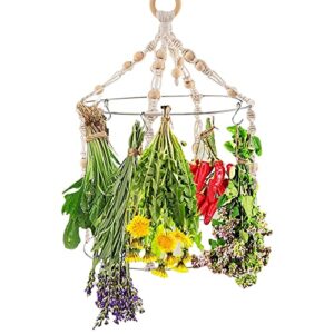 gecorid boho drying rack | macrame flower drying rack with 15 hooks - kitchen decor dryer hangers for drying air plants spices flowers