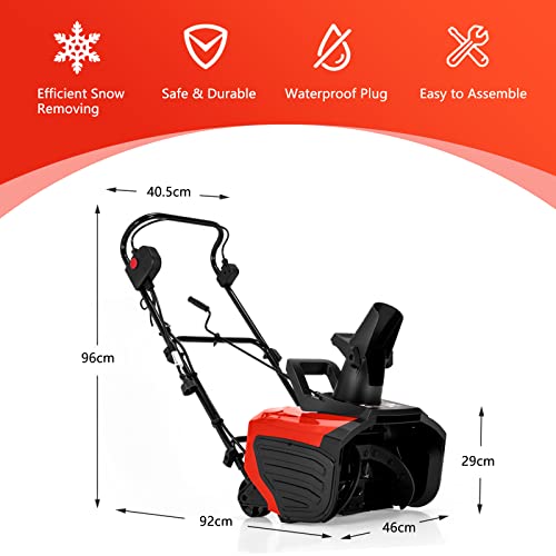 Safstar Snow Blower, Electric Snow Thrower with 180° Chute Rotation & 2 Transport Wheels, 10” Clearing Depth & 18” Width, Power Snow Blower w/30 Feet Throwing Distance, 720Lbs /Minute (Red)