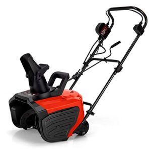 safstar snow blower, electric snow thrower with 180° chute rotation & 2 transport wheels, 10” clearing depth & 18” width, power snow blower w/30 feet throwing distance, 720lbs /minute (red)