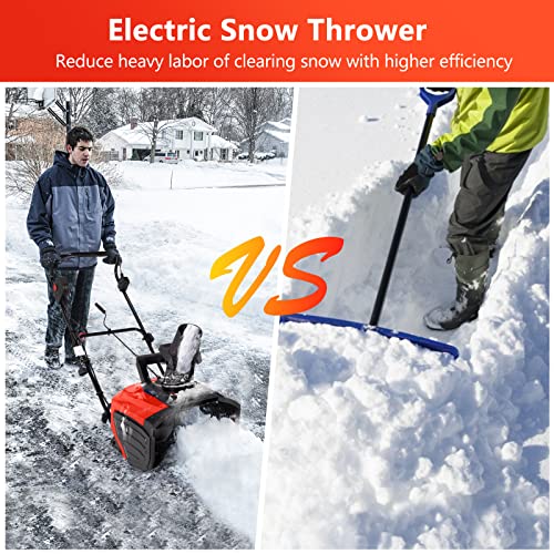Safstar Snow Blower, Electric Snow Thrower with 180° Chute Rotation & 2 Transport Wheels, 10” Clearing Depth & 18” Width, Power Snow Blower w/30 Feet Throwing Distance, 720Lbs /Minute (Red)