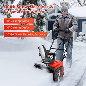 Safstar Snow Blower, Electric Snow Thrower with 180° Chute Rotation & 2 Transport Wheels, 10” Clearing Depth & 18” Width, Power Snow Blower w/30 Feet Throwing Distance, 720Lbs /Minute (Red)