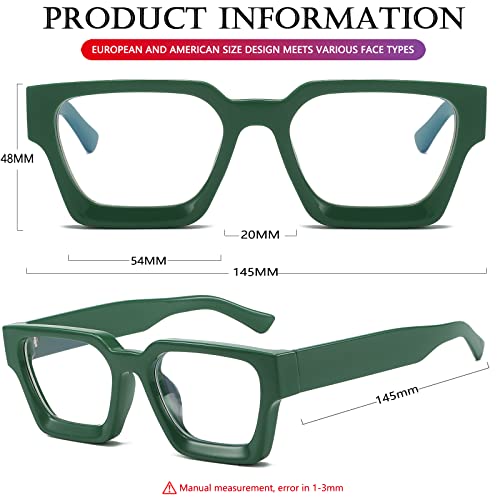 AIEYEZO Square Thick Frame Glasses for Women Men Fashion Blue Light Glasses Trendy Chic Computer Eyeglasses (Green)