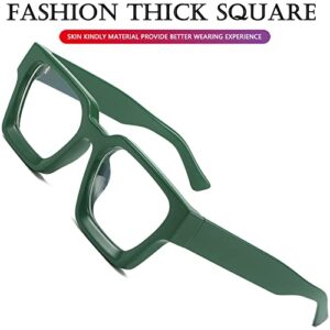 AIEYEZO Square Thick Frame Glasses for Women Men Fashion Blue Light Glasses Trendy Chic Computer Eyeglasses (Green)