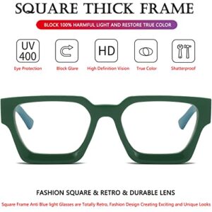 AIEYEZO Square Thick Frame Glasses for Women Men Fashion Blue Light Glasses Trendy Chic Computer Eyeglasses (Green)