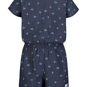 Calvin Klein Girls' Short Sleeve Lightweight Denim Romper, Jean Jumpsuit with Button Closure , Dark Chambray Grid, 12-14