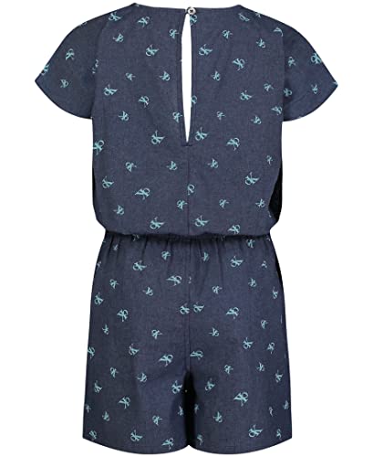 Calvin Klein Girls' Short Sleeve Lightweight Denim Romper, Jean Jumpsuit with Button Closure , Dark Chambray Grid, 12-14