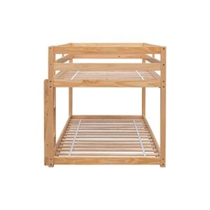 HomSof Twin Over Twin Floor Bunk Bed,Natural