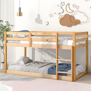 HomSof Twin Over Twin Floor Bunk Bed,Natural