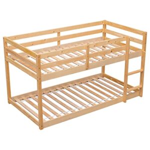 HomSof Twin Over Twin Floor Bunk Bed,Natural