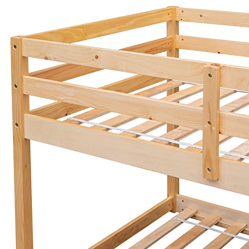 HomSof Twin Over Twin Floor Bunk Bed,Natural