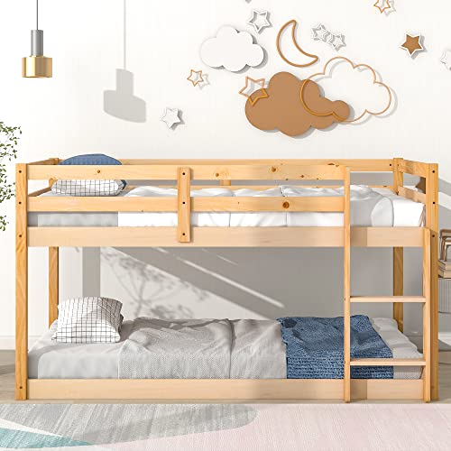 HomSof Twin Over Twin Floor Bunk Bed,Natural