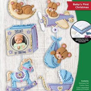 Bucilla Felt Applique 6 Piece Ornament Making Kit, Baby's First Christmas, Perfect for DIY Arts and Crafts, 89567E