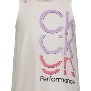 Calvin Klein Girls' Performance Tank Top, Sleeveless & Crew-Neck Neckline, Logo Detailing, White Cut Out