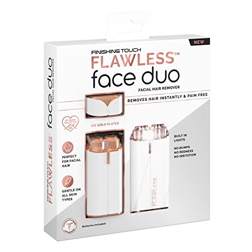 Finishing Touch Flawless Women's Painless Hair Remover Face Duo, Facial Electric Shaver Device, Dermatologist Approved, Hypo-allergenic, White/Rose Gold