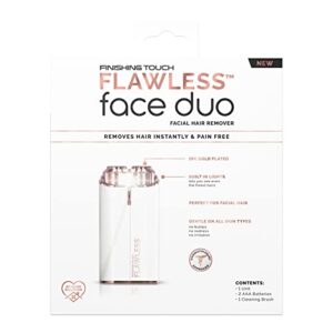 Finishing Touch Flawless Women's Painless Hair Remover Face Duo, Facial Electric Shaver Device, Dermatologist Approved, Hypo-allergenic, White/Rose Gold