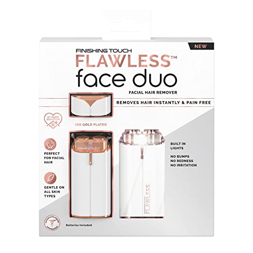 Finishing Touch Flawless Women's Painless Hair Remover Face Duo, Facial Electric Shaver Device, Dermatologist Approved, Hypo-allergenic, White/Rose Gold