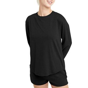 hanes originals tri-blend long-sleeve t-shirt, crewneck tee for women, relaxed fit, black, x large