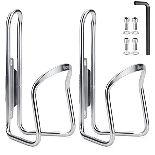 USHAKE Water Bottle Cages for MTB Bikes - Lightweight Aluminum Alloy Holder Brackets - Easy to Install with Drilled Holes - 2 Pack Silver