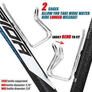 USHAKE Water Bottle Cages for MTB Bikes - Lightweight Aluminum Alloy Holder Brackets - Easy to Install with Drilled Holes - 2 Pack Silver