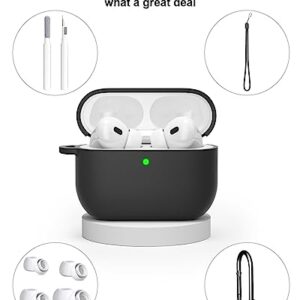 SUPFINE Compatible with Airpods Pro 2nd Generation Case, Airpod Pro Case Cover 2022/2019 with Cleaner kit&Replacement Eartips, Soft Silicone Airpods Pro Case with Keychain and Lanyard (Black)