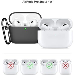 SUPFINE Compatible with Airpods Pro 2nd Generation Case, Airpod Pro Case Cover 2022/2019 with Cleaner kit&Replacement Eartips, Soft Silicone Airpods Pro Case with Keychain and Lanyard (Black)
