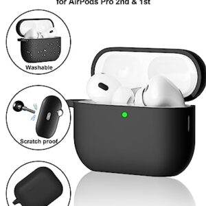 SUPFINE Compatible with Airpods Pro 2nd Generation Case, Airpod Pro Case Cover 2022/2019 with Cleaner kit&Replacement Eartips, Soft Silicone Airpods Pro Case with Keychain and Lanyard (Black)