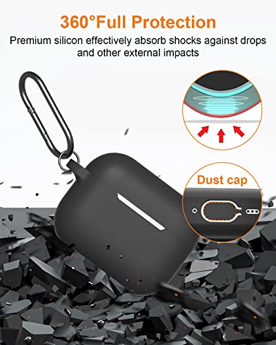 SUPFINE Compatible with Airpods Pro 2nd Generation Case, Airpod Pro Case Cover 2022/2019 with Cleaner kit&Replacement Eartips, Soft Silicone Airpods Pro Case with Keychain and Lanyard (Black)