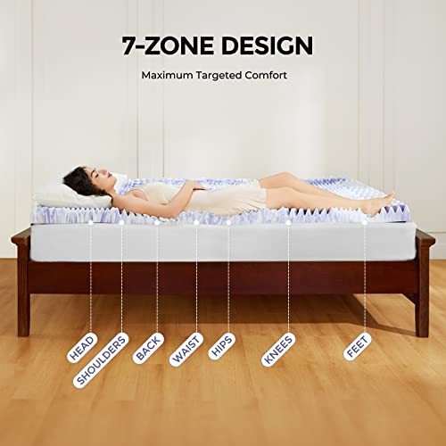 Dreamsmith 3 Inch 7-Zone Full Memory Foam Mattress Topper, Cooling Gel Infused Foam Mattress Topper Full for Back Pain, CertiPUR-US Certified Purple