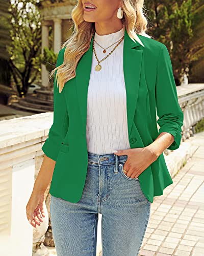 LookbookStore Jackets for Women Fashion Dressy 3/4 Sleeve Blazer for Women Blazers for Women Business Casual Summer Jackets for Women Lightweight Fashion Green Size Large Fits Size 12 / Size 14