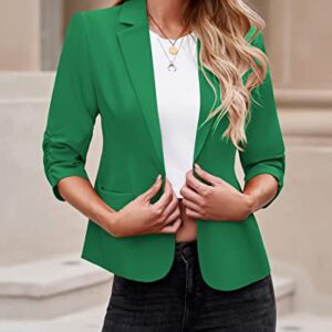 LookbookStore Jackets for Women Fashion Dressy 3/4 Sleeve Blazer for Women Blazers for Women Business Casual Summer Jackets for Women Lightweight Fashion Green Size Large Fits Size 12 / Size 14