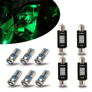 ibrightstar 41mm 211-2 212-2 578 194 168 t15 led bulbs 3030 chipset error free for car truck interiors dome map door courtesy license plate lights pack of 10, green
