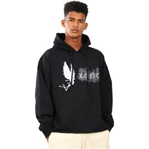 Cactus Pack Men's Hip Hop Hooded Big V Letter print Hoodies Unisex Heavyweight Design Hooded Sweatshit Black