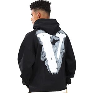 Cactus Pack Men's Hip Hop Hooded Big V Letter print Hoodies Unisex Heavyweight Design Hooded Sweatshit Black