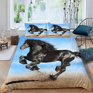 quilt cover twin size friesian 3d bedding sets black stallion duvet cover breathable hypoallergenic stain wrinkle resistant microfiber with zipper closure,beding set with 2 pillowcase